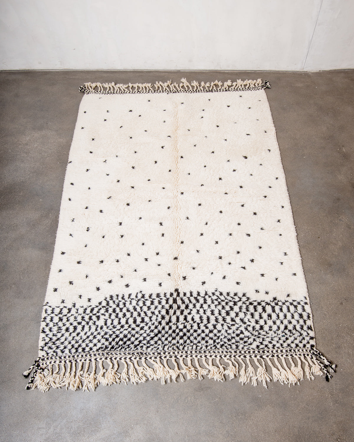 Modern, designer, handcrafted Berber rug from Morocco. Beniourain carpet with beautiful colours and patterns and fluffy wool texture.